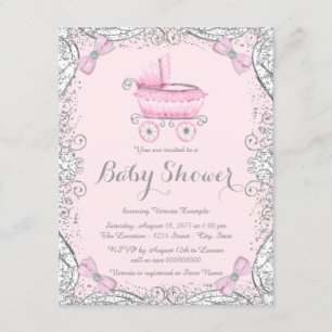Invitation Rose et baby shower gris de landau de parties