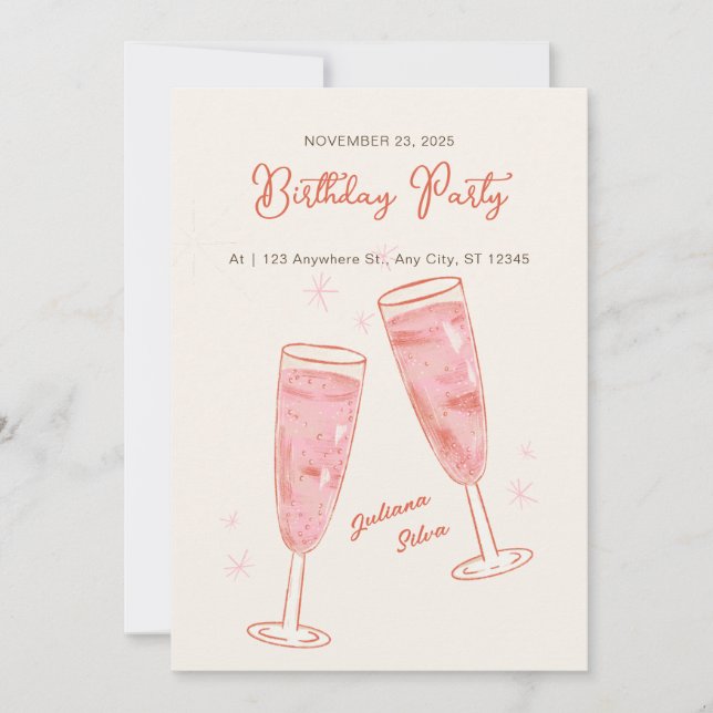 Invitation Rose et beige Simple Creative Joyeux anniversaire (Devant)