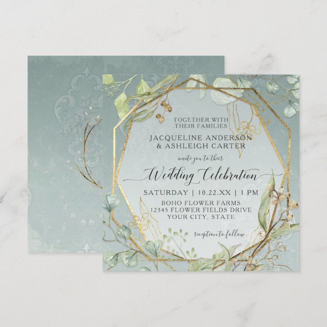 Invitation Rose et blanc Anémone Twig Fern Eucalyptus Wreath (Devant / Derrière)