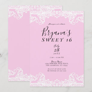 Invitation Rose et Blanc Dentelle Élégante Fête Douce 16 Ans