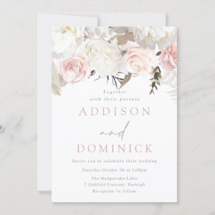 Invitation Rose et blanc Flore Mariage moderne