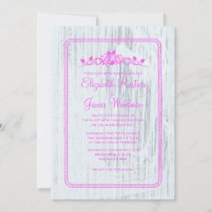 Invitation Rose et blanc Vintage Grange Bois de mariage Invit