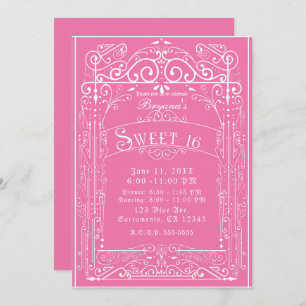 Invitation Rose et blanc Vintage Victorian Déco Sweet 16 Part