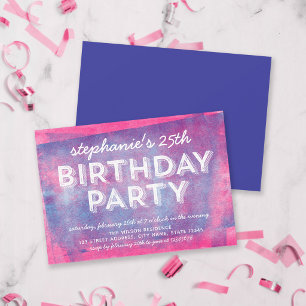 Invitation Rose et Bleu Encre Roulée Anniversaire Tout Âge