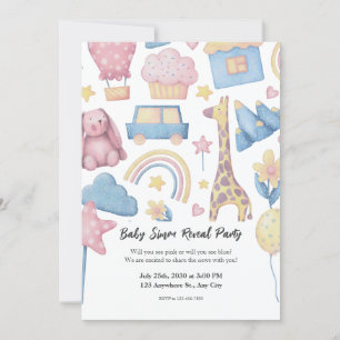 Invitation Rose et bleu, révélation du sexe de bébé à l'aquar