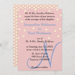 Invitation Rose et Blue Monogram Mariage Pois