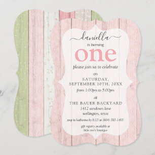 Invitation Rose et bois sage Chic Shabby Personnalisé Anniver