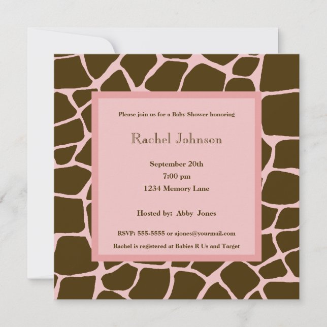 Invitation rose et Brown de baby shower de Gariffe (Devant)