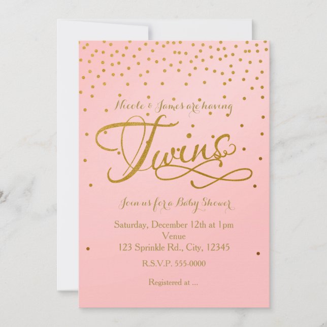 Invitation rose et dorée à pois pour la fête préna (Devant)