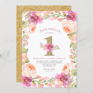 Invitation Rose et fête d'anniversaire de filles florales