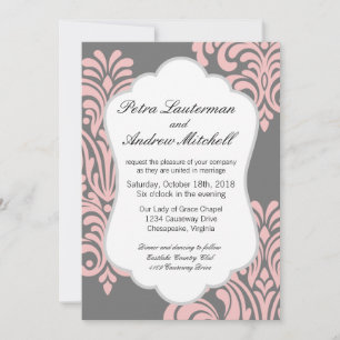 Invitation Rose et gris Damas moderne