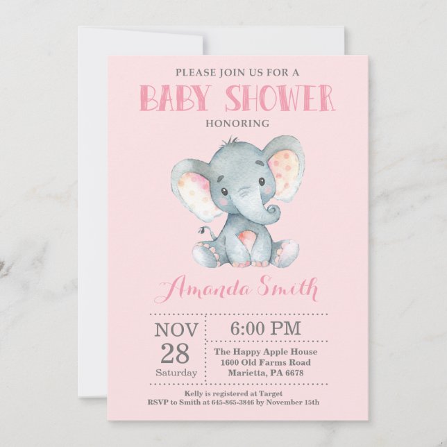 Invitation Rose et gris d'invitation de baby shower (Devant)