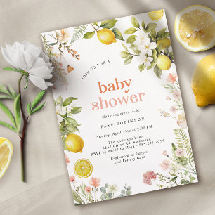 Invitation rose et jaune   Baby shower Floral Citrus de citro