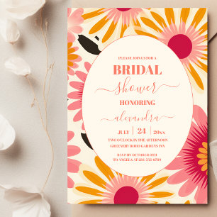 Invitation Rose et Jaune Moderne Floral Rétro Mariage