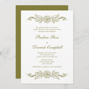 Invitation Rose et Mariage vert Fleurons