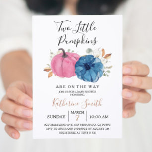 Invitation Rose et marine Deux petits Baby showers Citrouille