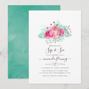 Invitation Rose et Menthe Floral Sip and See
