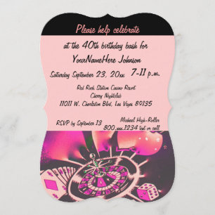 Invitation Rose et noir de fête d'anniversaire de casino de
