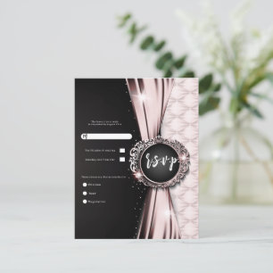 Invitation Rose et Noir Élégant Luxe Mariage RSVP