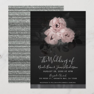 Invitation Rose et noir, mariage chic floral moderne et glamo