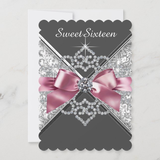 Invitation Rose et noir Sweet 16 Anniversaire Pary (Devant)