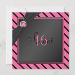 Invitation rose et noire de sweet sixteen de