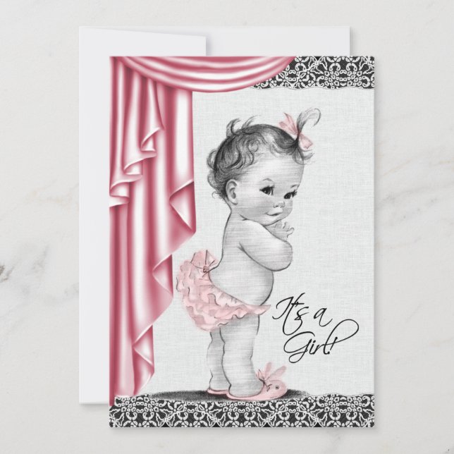Invitation rose et noire pour Baby Shower pour Béb (Devant)