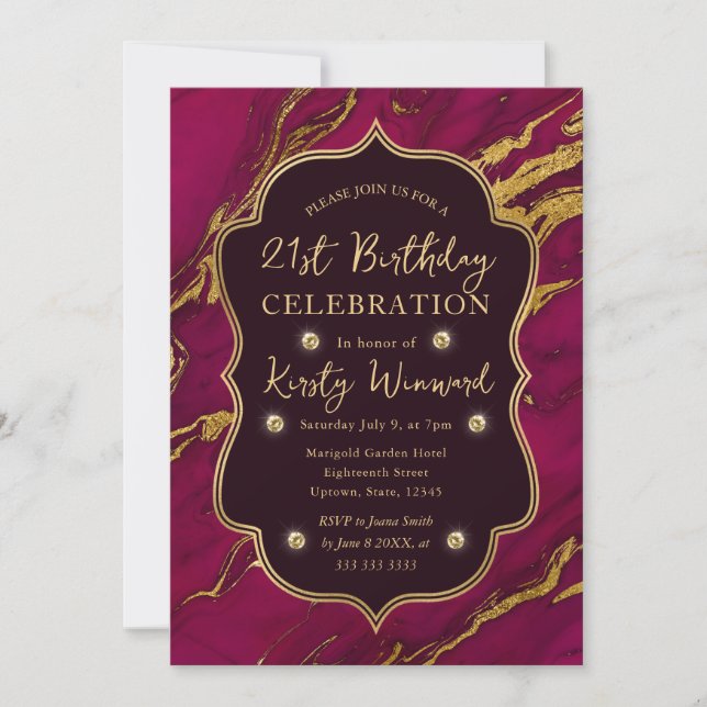 Invitation Rose et Or Automne Marbre 21e Anniversaire (Devant)