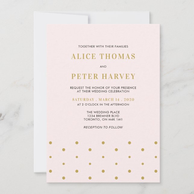 Invitation Rose et Or | Cérémonie de Mariage Simple Moderne (Devant)