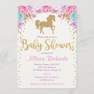 Invitation Rose et or d'invitation de baby shower de cheval