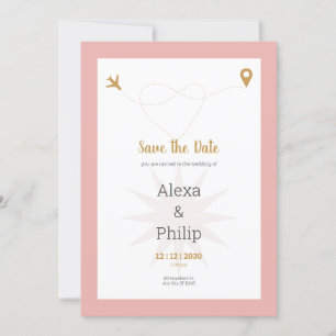 Invitation Rose et or Enregistrer le Mariage de date
