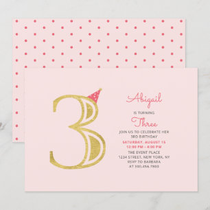 Invitation Rose et Or   Fête d'anniversaire moderne pour une 