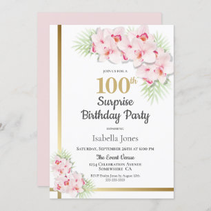 Invitation Rose et or Floral Surprise 100e fête d'anniversair