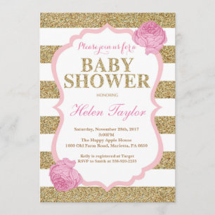Invitation Rose et or Glitte d'invitation de baby shower