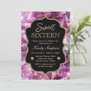 Invitation Rose et or Minuit Cristal Galaxy Sweet 16