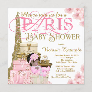 Invitation Rose et Or Paris Fille Ethnique Baby Shower