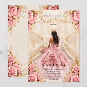 Invitation rose et or pour les 16 ans de la prince