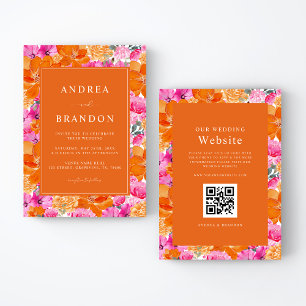 Invitation Rose et Orange Jardin Vibrant Mariage Code QR