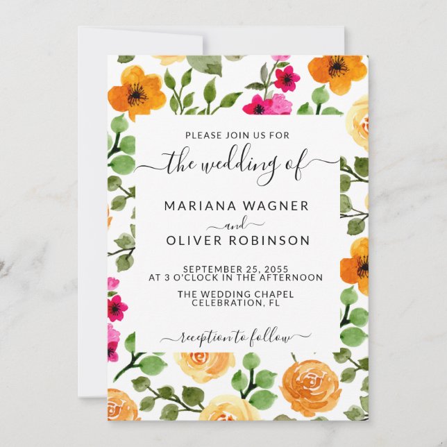 Invitation Rose et orange simple floral élégant script (Devant)