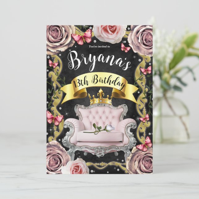 Invitation Rose et Papillons de la Chaise de Princesse Rose B (Debout devant)