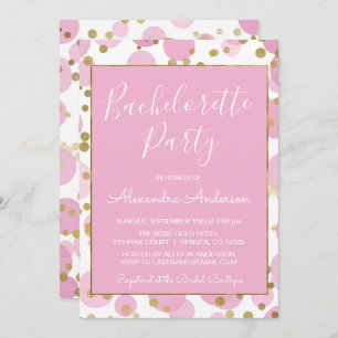 Invitation Rose et partie de Bachelorette de confettis de