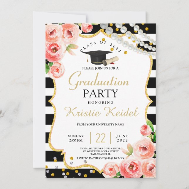 Invitation Rose et Perl Graduation Party (Devant)