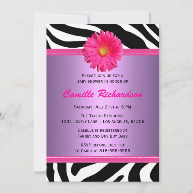 Invitation rose et pourpre de baby shower de (Devant)