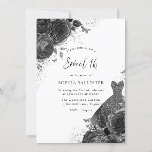 Invitation Rose et robe noir et blanc Vintage sucré 16