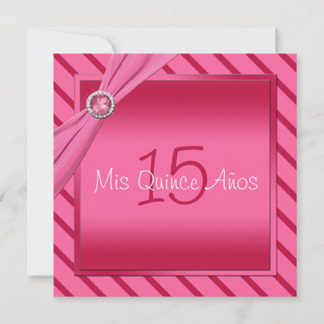 Invitation rose et rouge de Quinceañera de rayure (Devant)