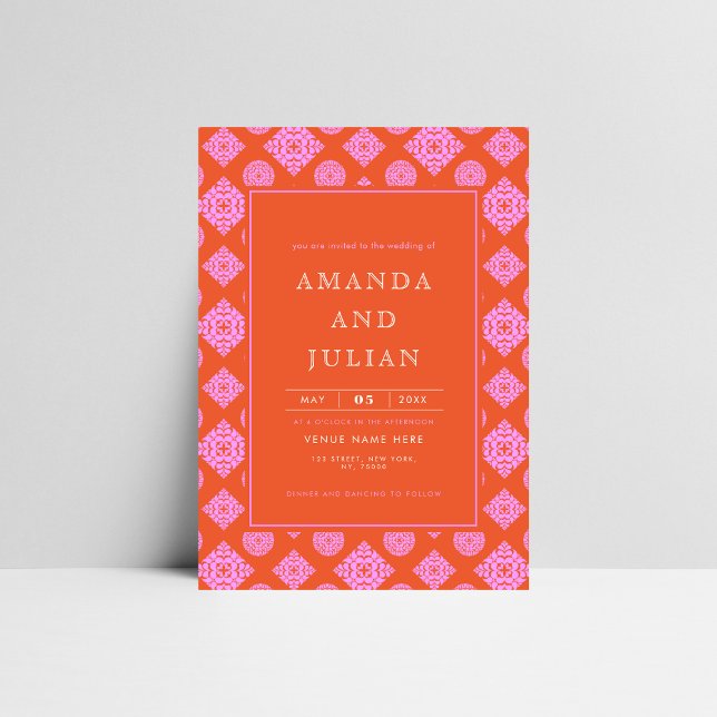 Invitation Rose et rouge Mid-Century moderne Tout en un Maria (Créateur téléchargé)