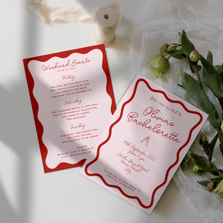 Invitation Rose et rouge rétro gras | Bachelorette Bash