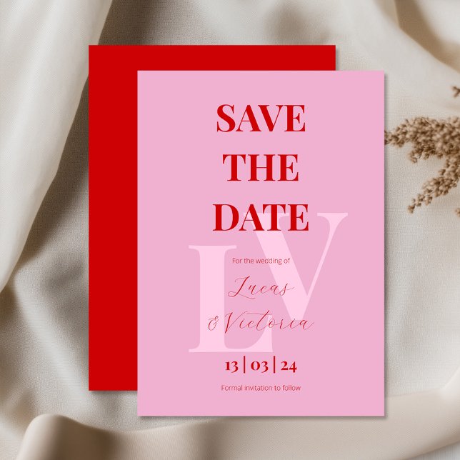 Invitation rose et rouge vif, initial (Créateur téléchargé)