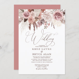 Invitation Rose et séché Floral Palm Pampas Mariage Boho en l