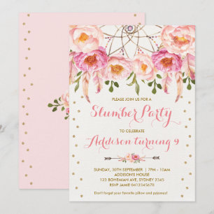 Invitation Rose et Sleepover d'anniversaire de Boho de soirée